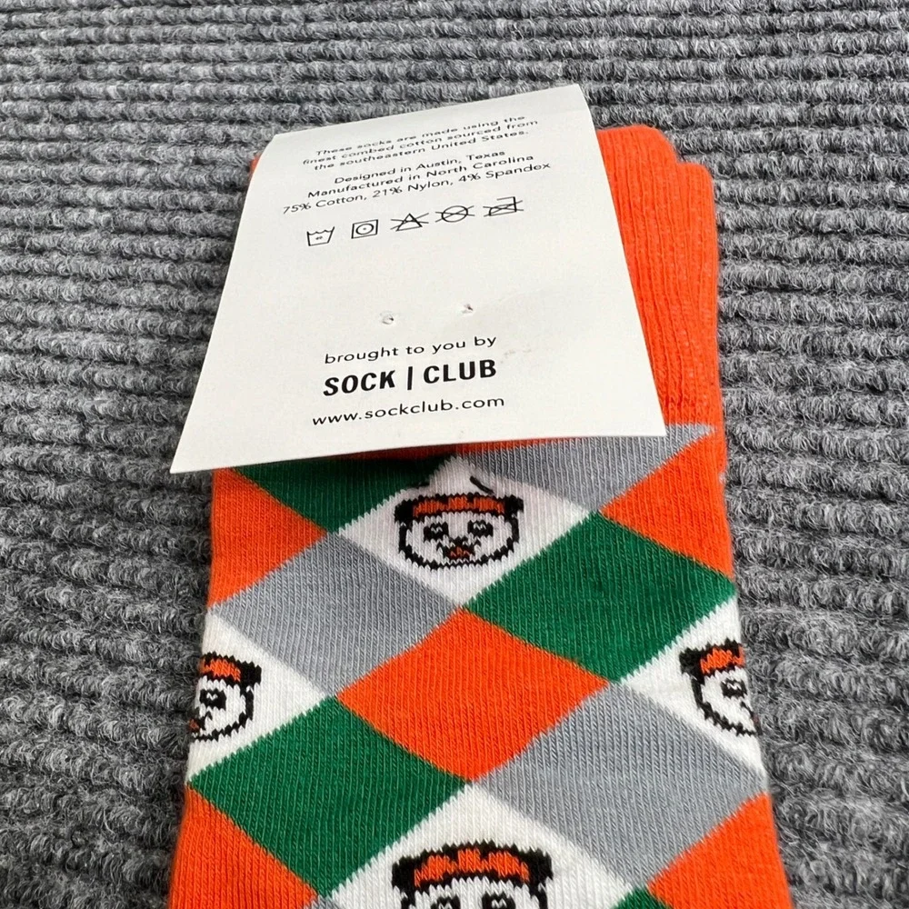 Ridepanda Sock Club Argyle Panda Crew Socks‎ Orange Green Grey Made in USA NEW
